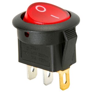 SPST Round Rocker Switch with Red Illumination 13A 125VAC